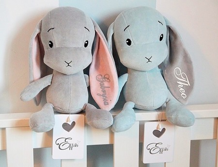 Personalized Bunny Effik M - Gray with Pink ears 35 cm