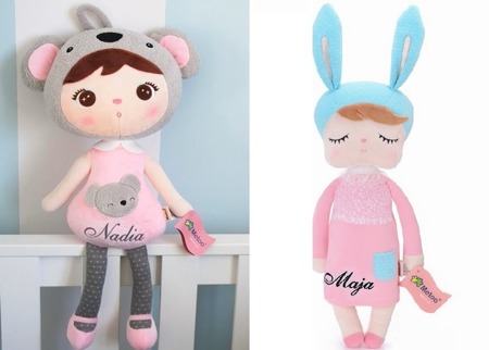 Personalized Set of Dolls -  Koala Girl and Bunny in Pink Dress
