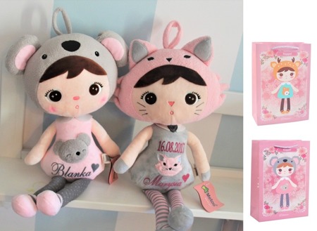 Personalized Set of Dolls - Koala Girl and Cat Girl with 2 Gift Bags