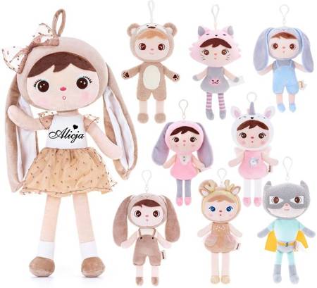 Set of Dolls - Personalized Beige Bunny with Bow and Mini Doll