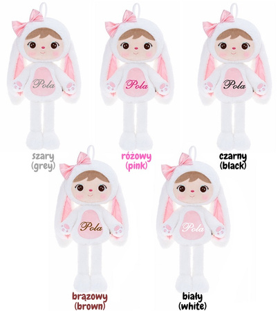 Metoo Personalized Smiled Fluffy Bunny with Bow - White XL Doll 70 cm